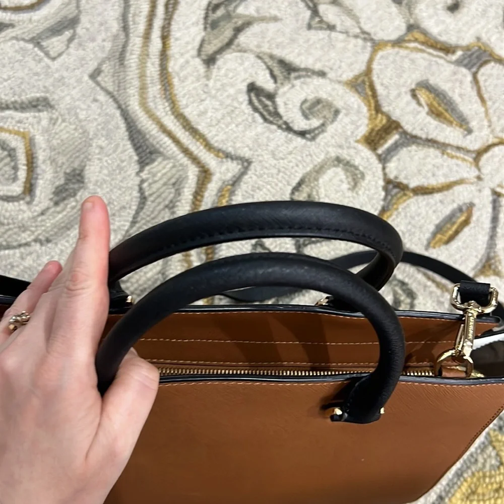💕 Michael Kors brown black white leather large satchel bag gorgeous 💕
